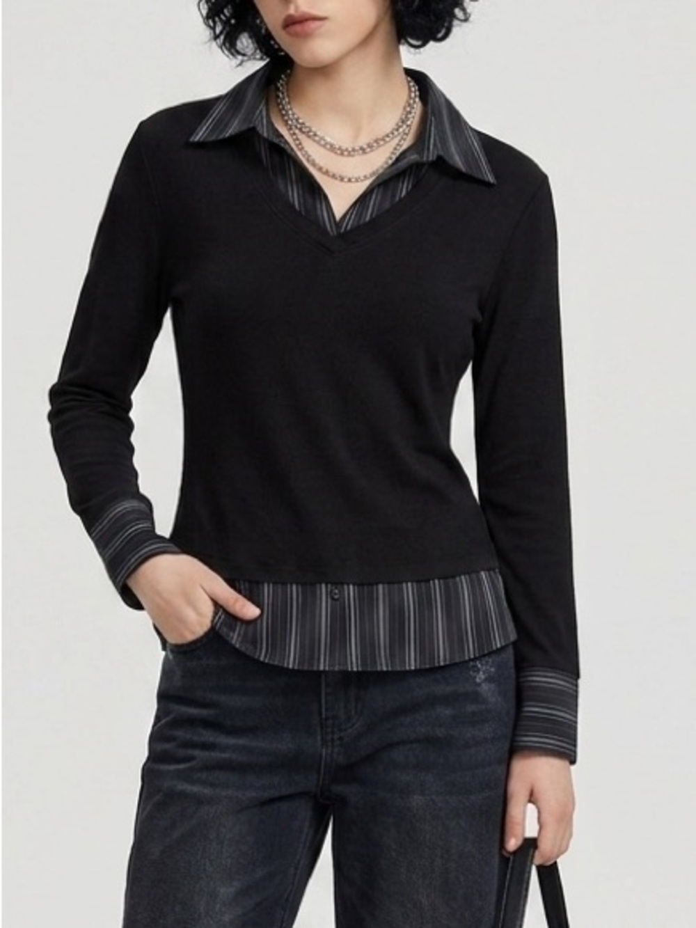 Y2K Digital Clothing Grunge Goth Long Sleeve Collared Shirt Top Size Large‎